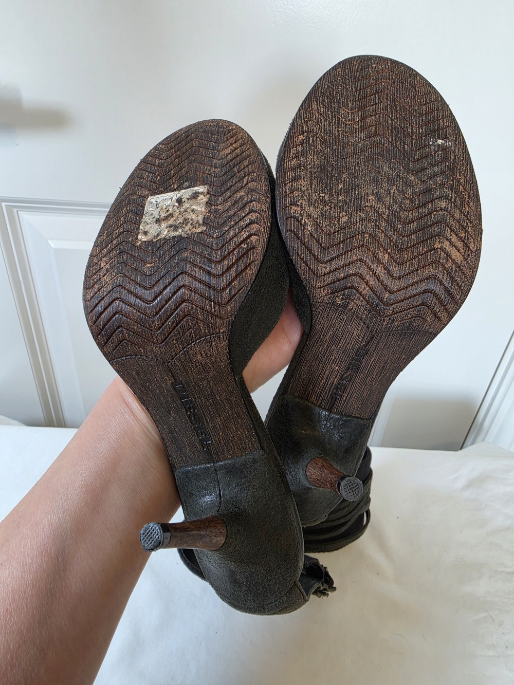 DIESEL CALLA DESIGNER LEATHER STILETTO PUMPS WOOD HEEL ANKLE CUFF EU 37 US 7 - Picture 10 of 11